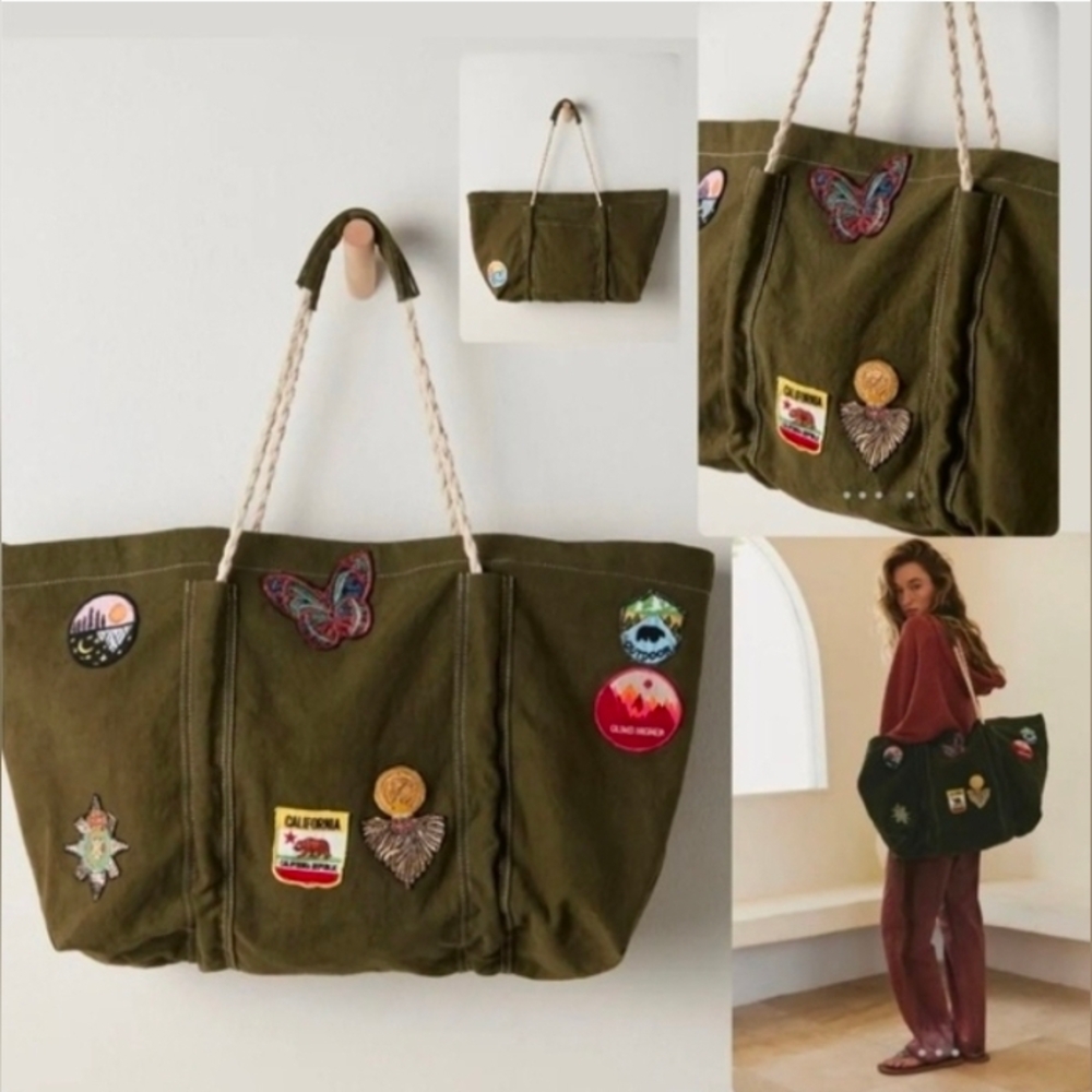 FREE PEOPLE $128 Been There Tote PATCHES / BADGES NWOT